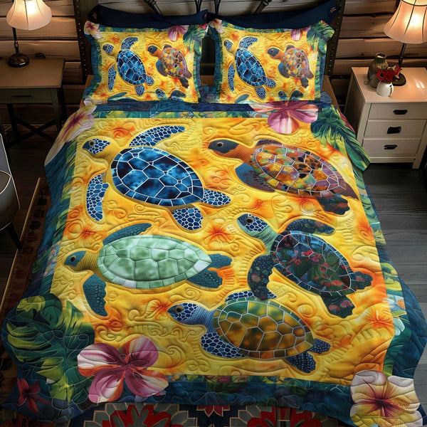 Coral Coast quilted 3-piece bedding set on a made bed in a light coastal bedroom