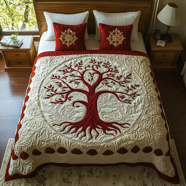 Cosmic Canopy quilted 3-piece bedding set on a made bed with two matching pillow shams