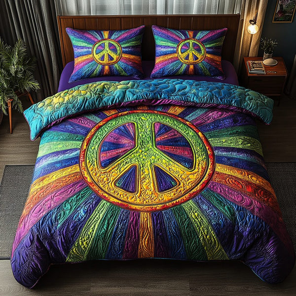 Cosmic Dream quilted 3-piece bedding set on a made bed with two matching pillow shams