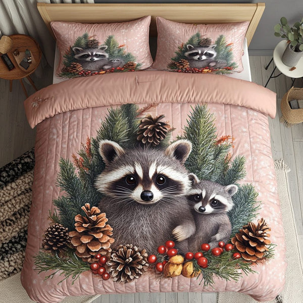 Cottage Bandit quilted 3-piece bedding set on a made bed in a farmhouse bedroom