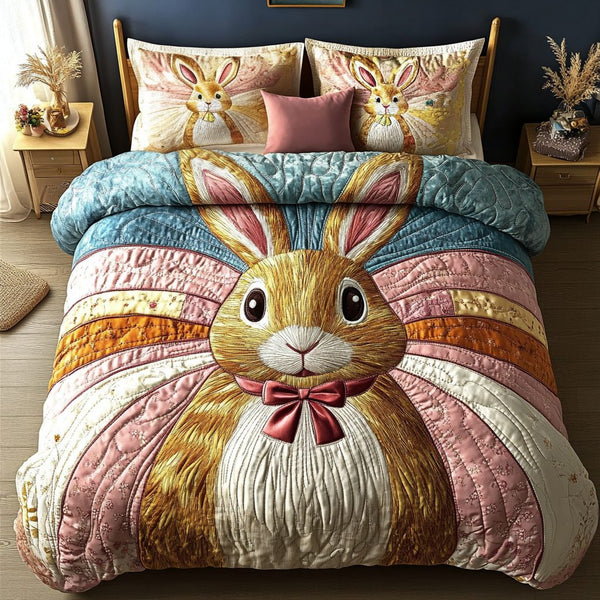 Cotton Tail quilted 3-piece bedding set on a made bed with two matching pillow shams