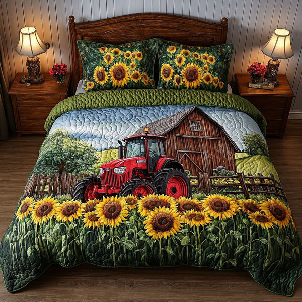 Country Bliss quilted 3-piece bedding set on a made bed in a farmhouse bedroom