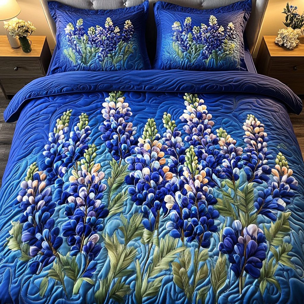 Country Bloom quilted 3-piece bedding set on a made bed in a farmhouse bedroom