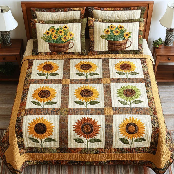Country Charm quilted 3-piece bedding set on a made bed in a farmhouse bedroom