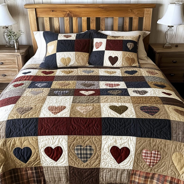 Country Charm quilted 3-piece bedding set on a made bed in a farmhouse bedroom