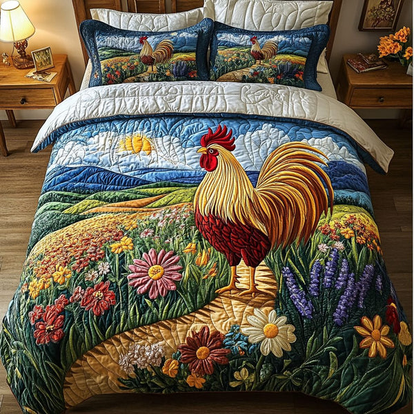 Country Charm quilted 3-piece bedding set on a made bed in a farmhouse bedroom