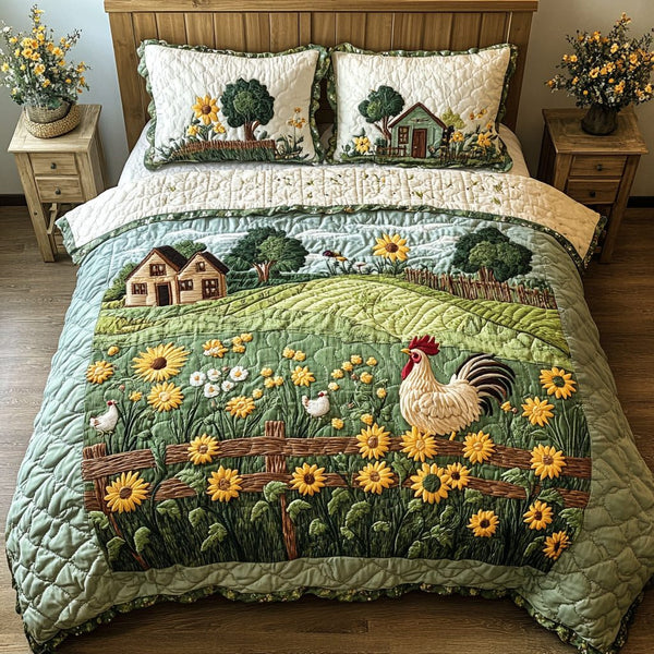 Country Delight quilted 3-piece bedding set on a made bed in a farmhouse bedroom
