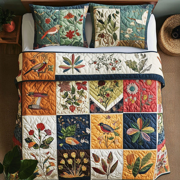 Country Fleur quilted 3-piece bedding set on a made bed in a farmhouse bedroom
