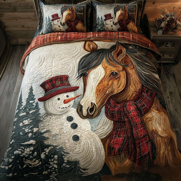Country Frost quilted 3-piece bedding set on a made bed in a winter-styled bedroom