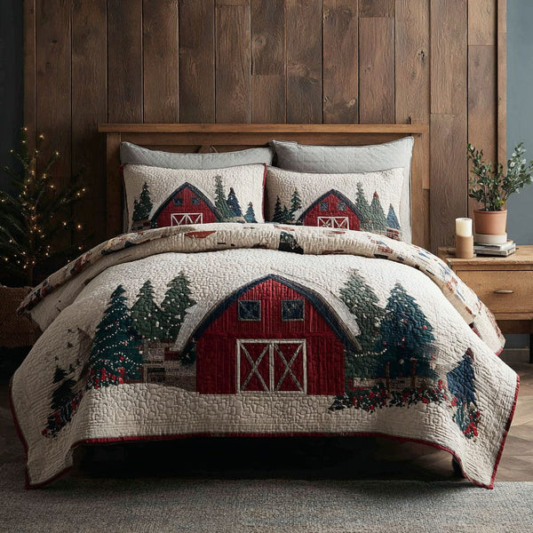 Country Horizon quilted 3-piece bedding set on a made bed in a farmhouse bedroom