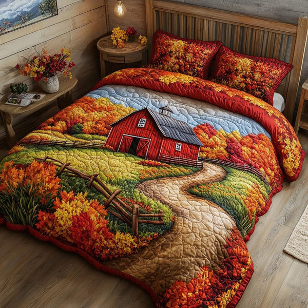 Country Path quilted 3-piece bedding set on a made bed in a farmhouse bedroom
