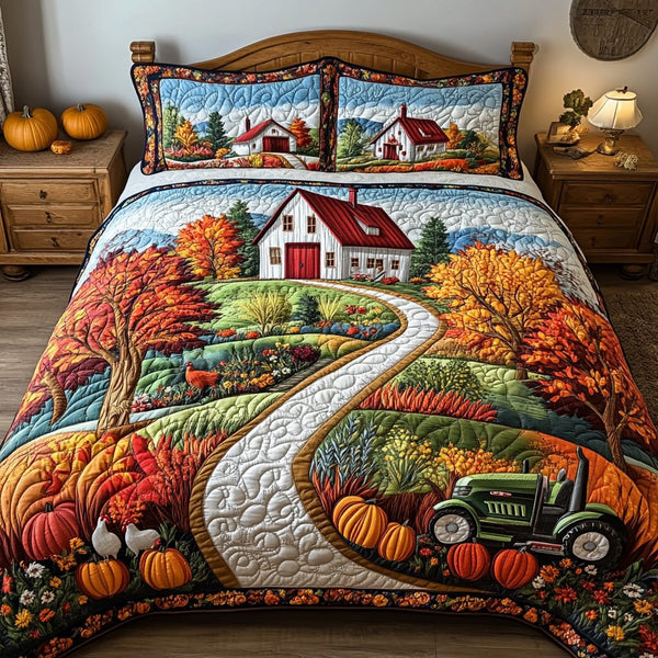 Country Path quilted 3-piece bedding set on a made bed in a farmhouse bedroom