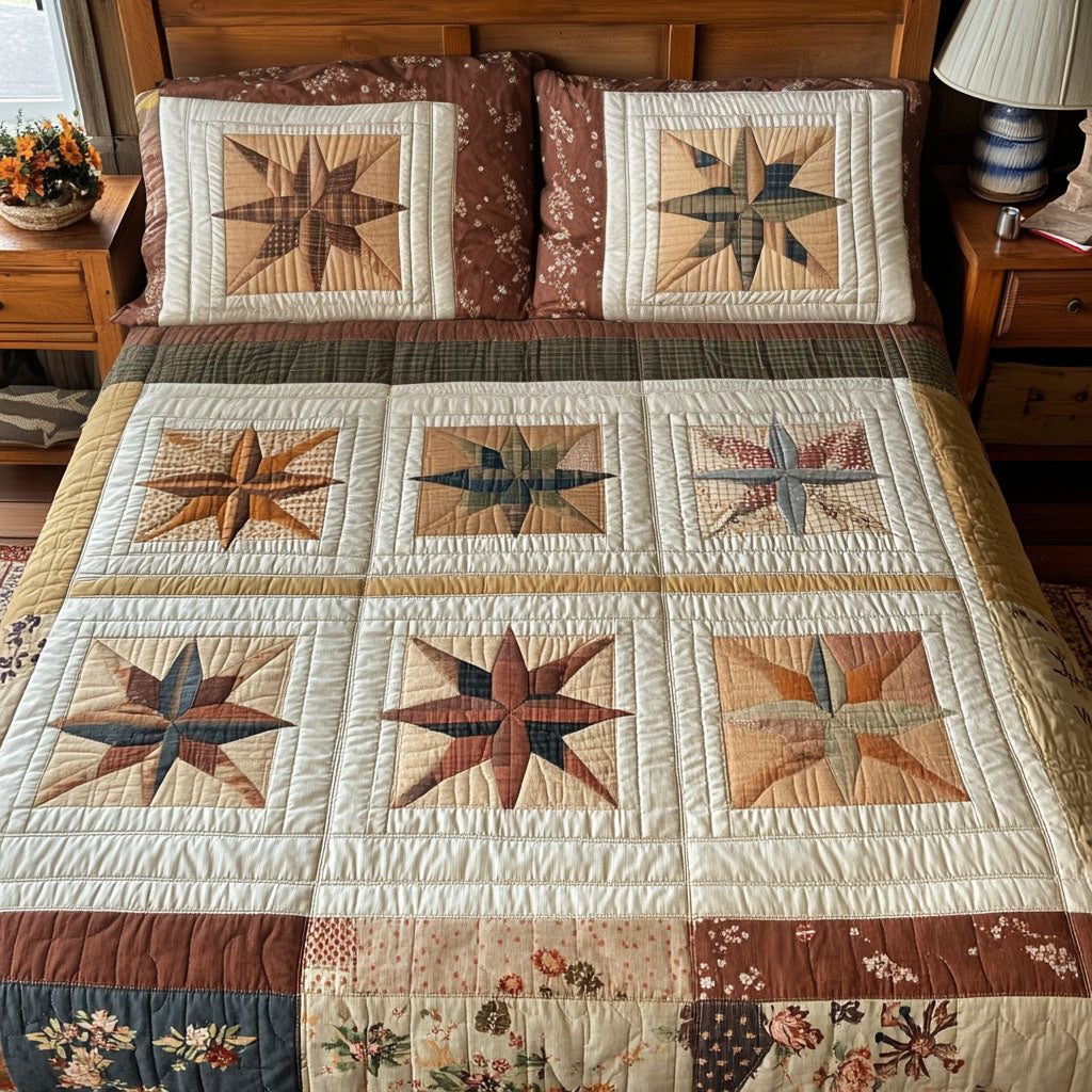Country Star quilted 3-piece bedding set on a made bed in a farmhouse bedroom