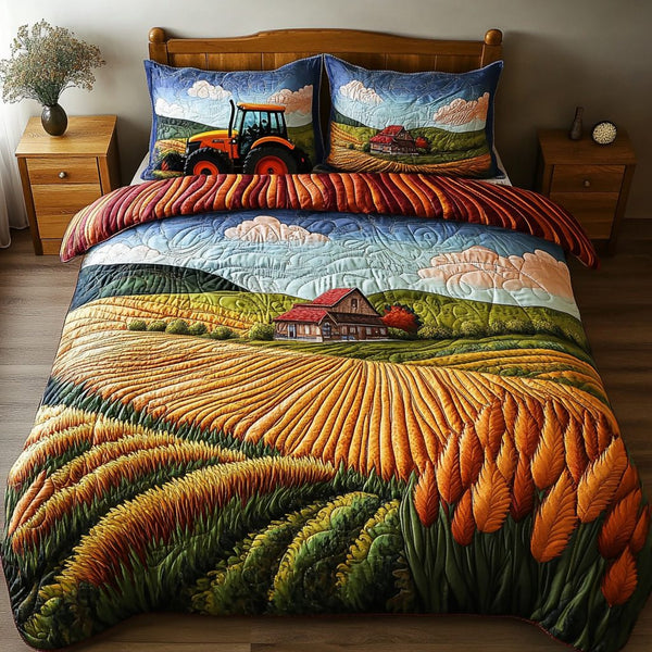 Countryside Charm quilted 3-piece bedding set on a made bed in a farmhouse bedroom