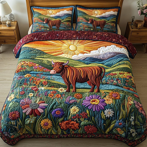 Countryside Charm quilted 3-piece bedding set on a made bed in a farmhouse bedroom