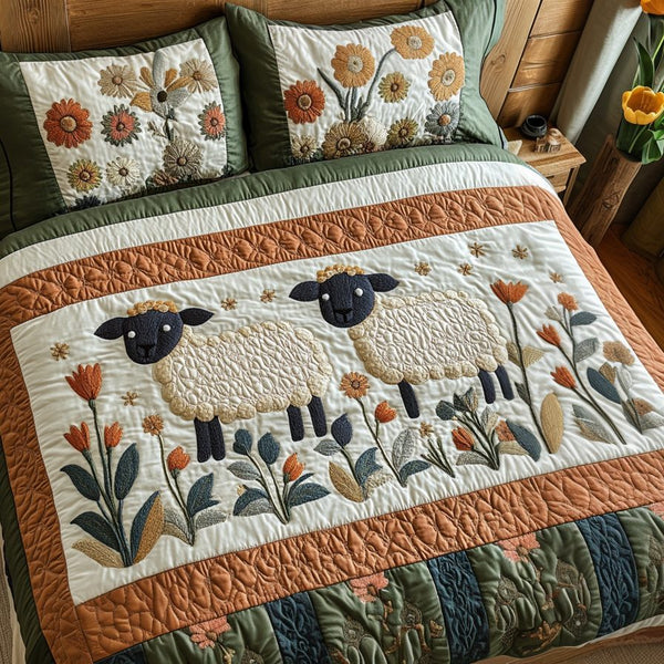 Countryside Charm quilted 3-piece bedding set on a made bed in a farmhouse bedroom