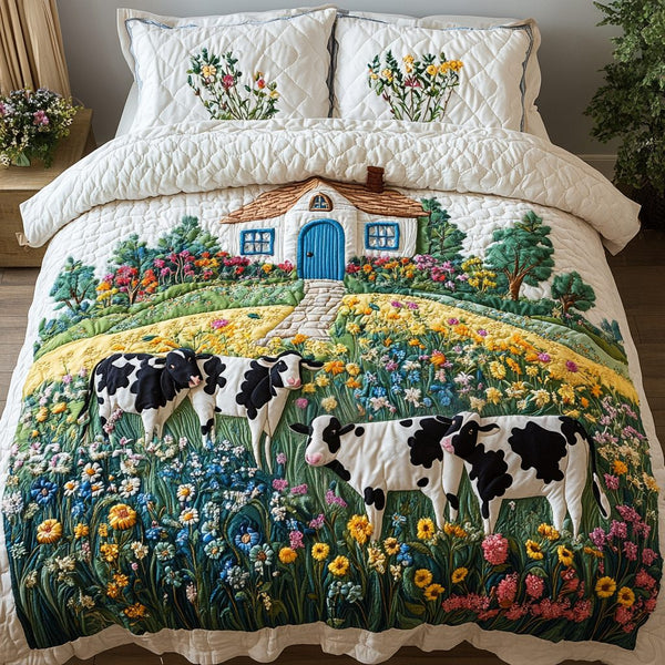 Countryside Charm quilted 3-piece bedding set on a made bed in a farmhouse bedroom