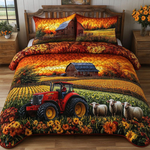 Countryside Dreams quilted 3-piece bedding set on a made bed in a farmhouse bedroom