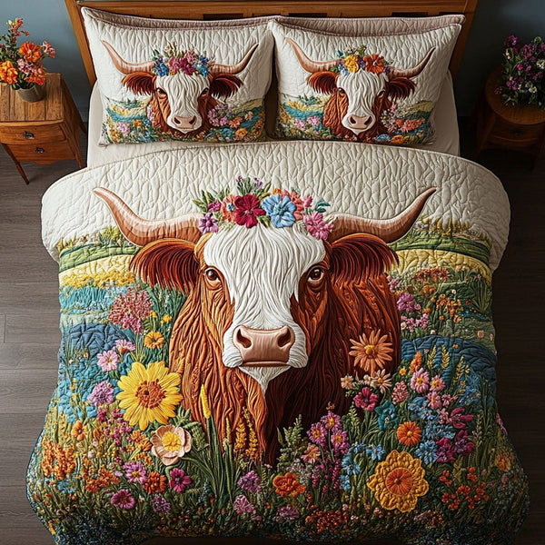 Countryside Serenity quilted 3-piece bedding set on a made bed in a farmhouse bedroom