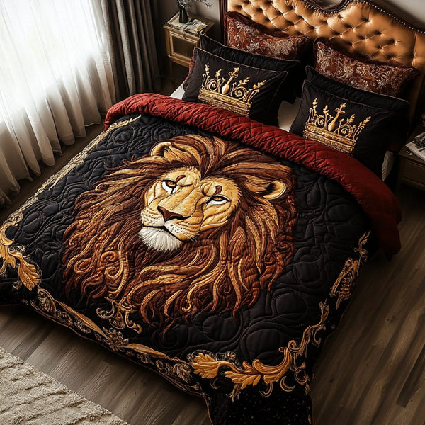 Courageous Majesty quilted 3-piece bedding set on a made bed with two matching pillow shams
