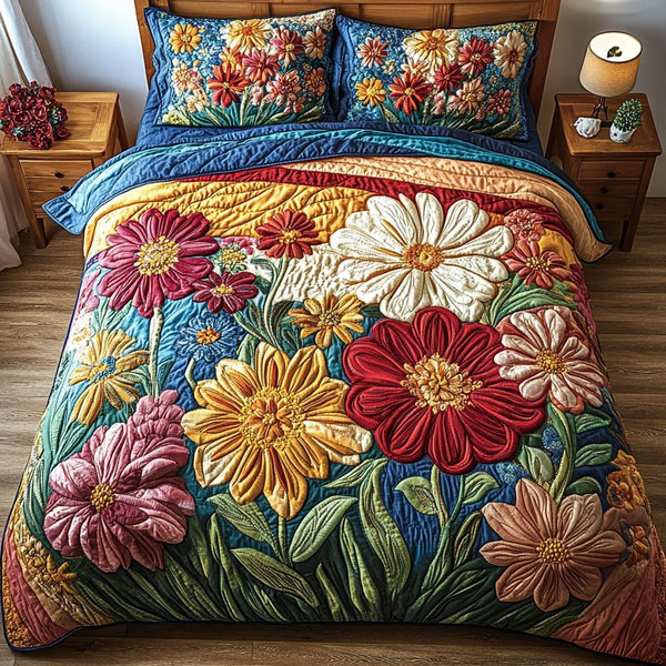 Cozy Botanica quilted 3-piece bedding set on a made bed with two matching pillow shams