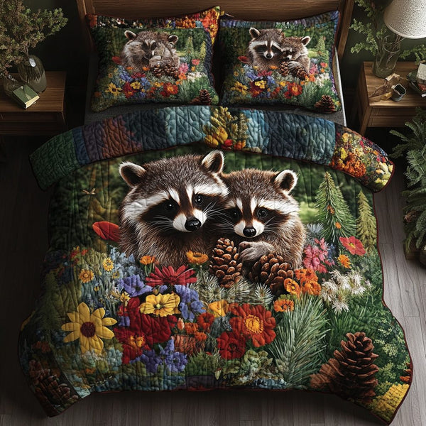 Cozy Burrow quilted 3-piece bedding set on a made bed with two matching pillow shams