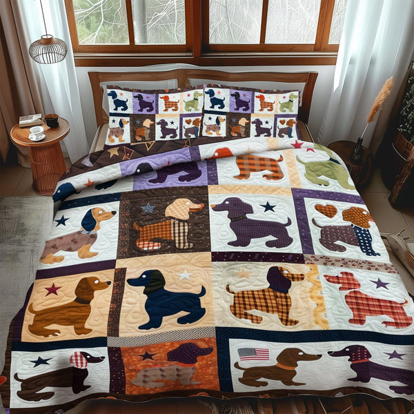 Cozy Canine Comfort quilted 3-piece bedding set on a made bed with two matching pillow shams