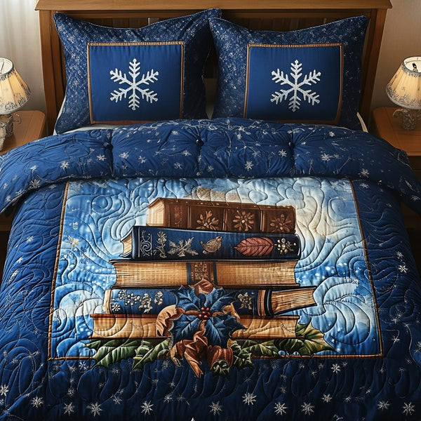 Cozy Chapter quilted 3-piece bedding set on a made bed with two matching pillow shams