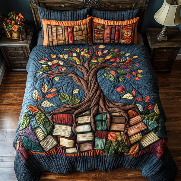 Cozy Chapters quilted 3-piece bedding set on a made bed with two matching pillow shams