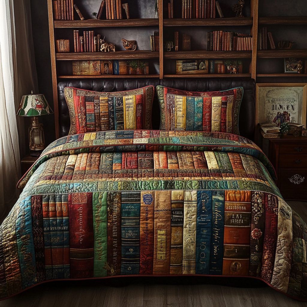 Cozy Chapters quilted 3-piece bedding set on a made bed with two matching pillow shams