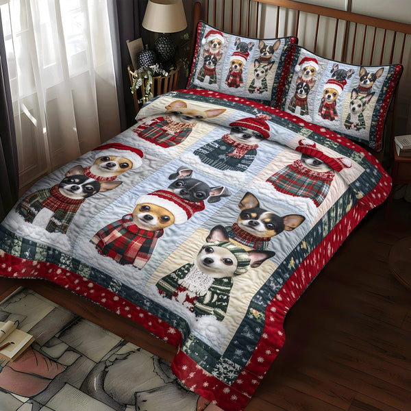 Cozy Chi Christmas quilted 3-piece bedding set on a made bed in a winter-styled bedroom