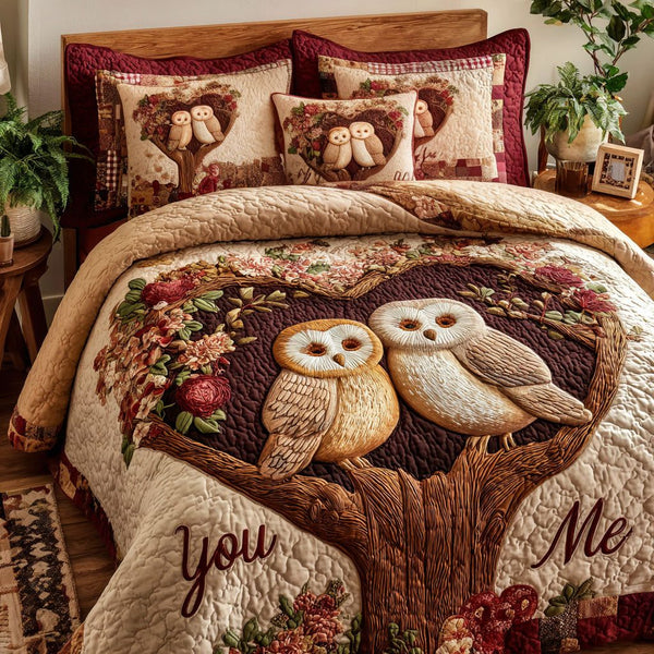 Cozy Companions quilted 3-piece bedding set on a made bed with two matching pillow shams