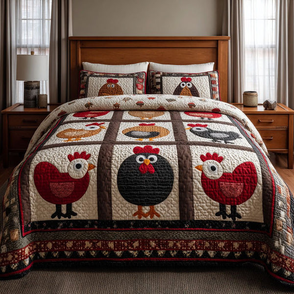 Cozy Coop quilted 3-piece bedding set on a made bed with two matching pillow shams