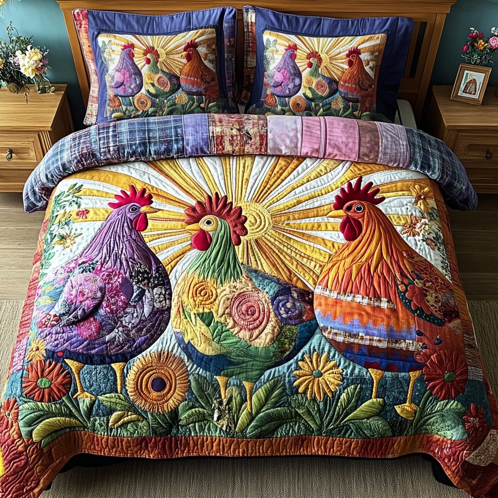 Cozy Coop quilted 3-piece bedding set on a made bed with two matching pillow shams