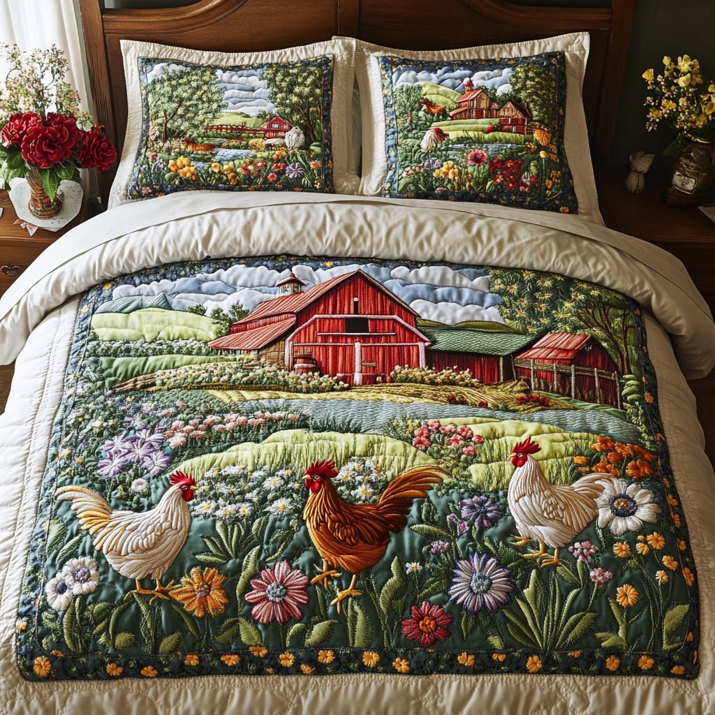 Cozy Coop quilted 3-piece bedding set on a made bed with two matching pillow shams