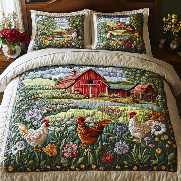 Cozy Coop quilted 3-piece bedding set on a made bed with two matching pillow shams