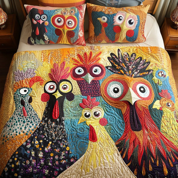 Cozy Coop quilted 3-piece bedding set on a made bed with two matching pillow shams
