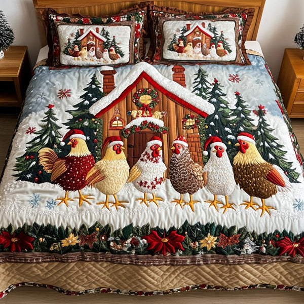 Cozy Cottage quilted 3-piece bedding set on a made bed in a farmhouse bedroom