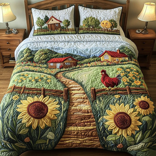 Cozy Countryside quilted 3-piece bedding set on a made bed in a farmhouse bedroom