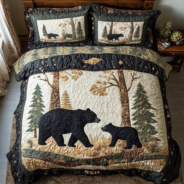 Cozy Cubs quilted 3-piece bedding set on a made bed with two matching pillow shams