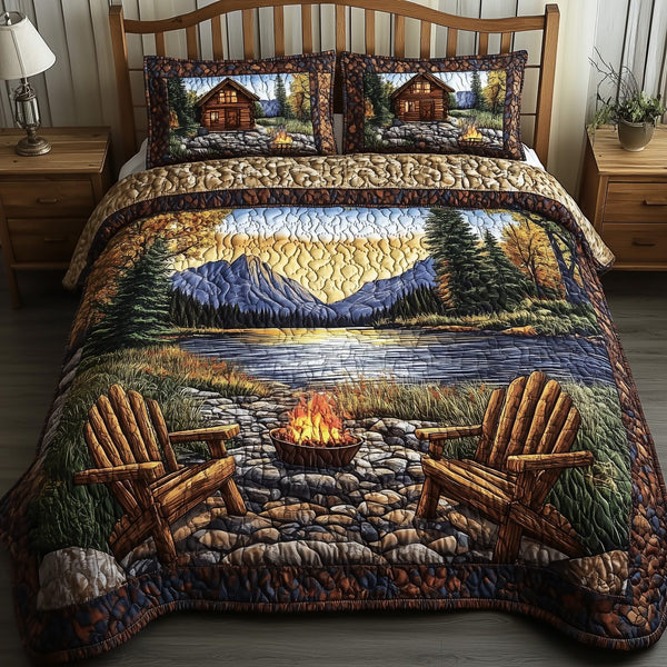 Cozy Harmony quilted 3-piece bedding set on a made bed with two matching pillow shams