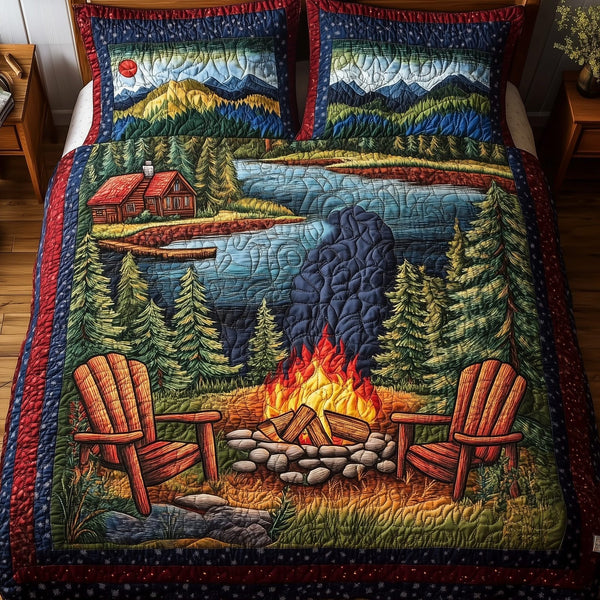 Cozy Harmony quilted 3-piece bedding set on a made bed with two matching pillow shams