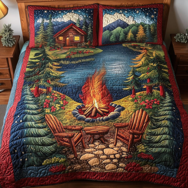 Cozy Harmony quilted 3-piece bedding set on a made bed with two matching pillow shams