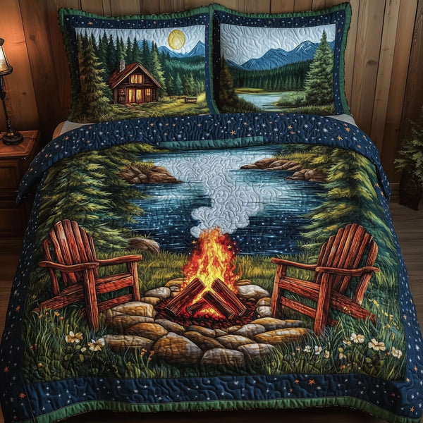 Cozy Harmony quilted 3-piece bedding set on a made bed with two matching pillow shams