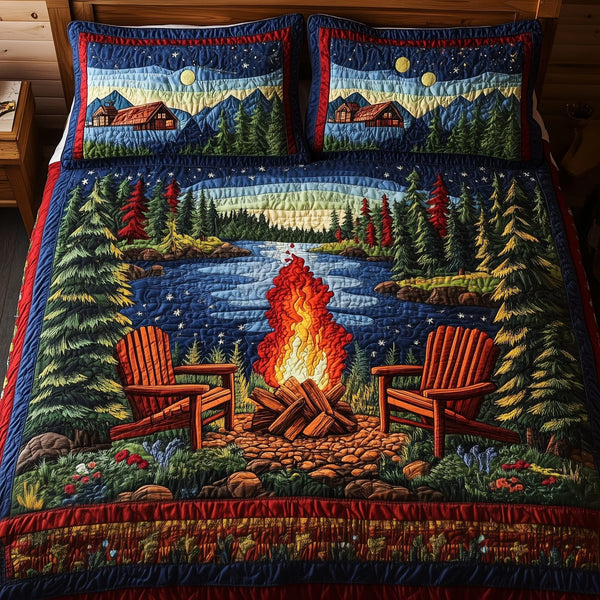 Cozy Harmony quilted 3-piece bedding set on a made bed with two matching pillow shams