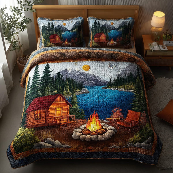Cozy Heaven quilted 3-piece bedding set on a made bed in a softly lit bedroom