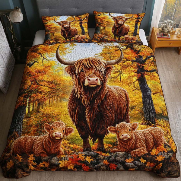 Cozy Highland quilted 3-piece bedding set on a made bed with two matching pillow shams