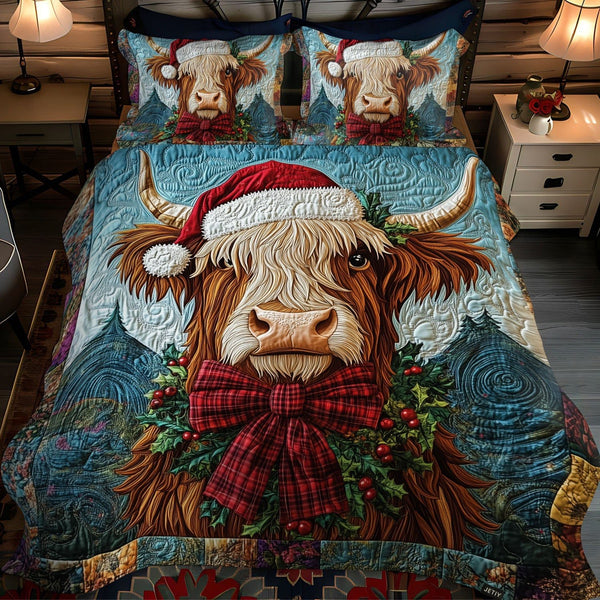 Cozy Highland quilted 3-piece bedding set on a made bed with two matching pillow shams