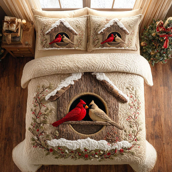 Cozy Nest quilted 3-piece bedding set on a made bed with two matching pillow shams