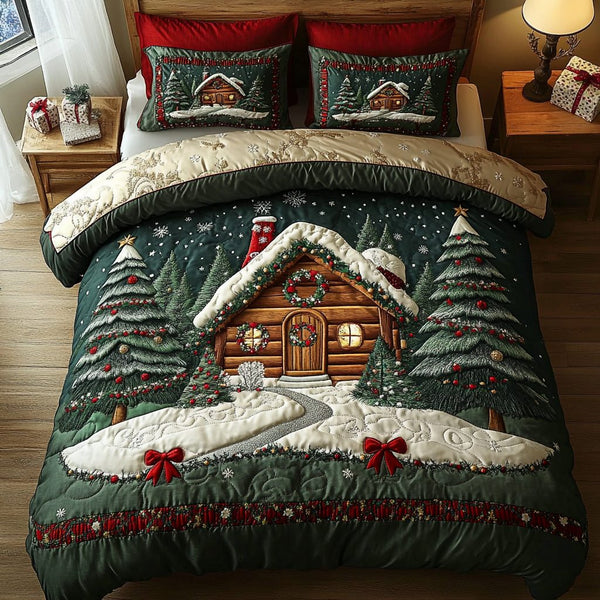 Cozy Night quilted 3-piece bedding set on a made bed with two matching pillow shams